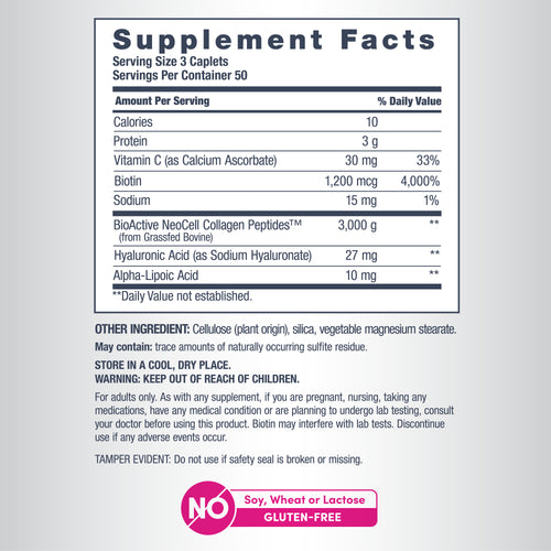Supplement facts label with detailed nutritional information on a white background