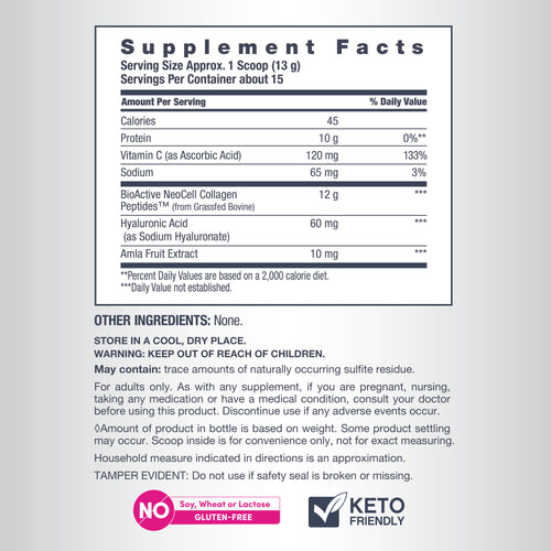 Supplement facts label with nutritional information on a light gray background