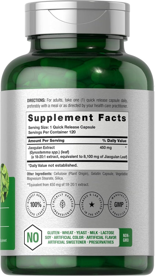 Green supplement bottle with label on a white background