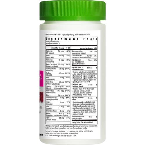 Supplement bottle with green cap and label on a white background