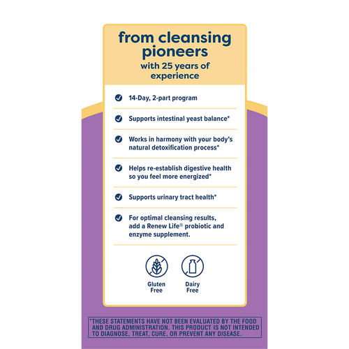 Product packaging with text about cleansing program and benefits on a white background
