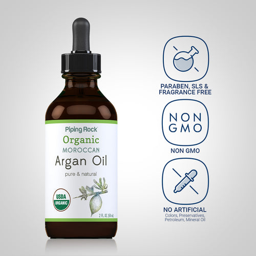 Argan Oil Pure Moroccan Liquid Gold (Organic), 2 fl oz (59 mL) Dropper Bottle Dietary Attributes