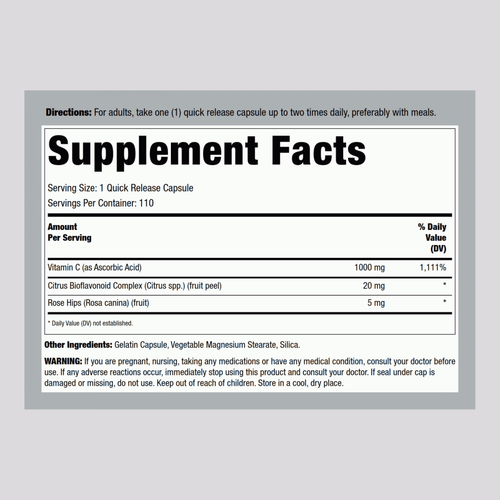 C-Gram 1000 mg with Rose Hips & Bioflavonoids, 110 Quick Release Capsules Supplement Facts