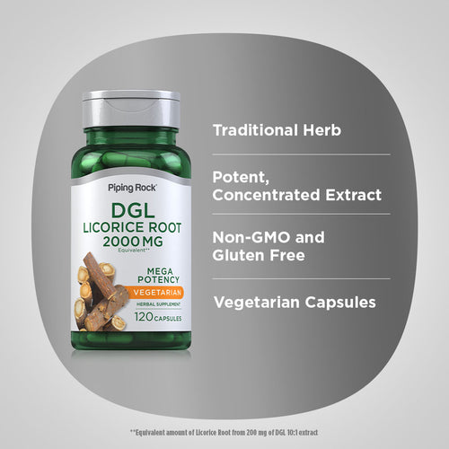 DGL Licorice Root Mega Potency (Deglycyrrhizinated), 2000 mg, 120 Capsules Benefits