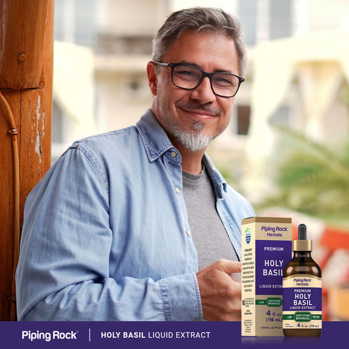 Holy Basil Tulsi Liquid Extract Alcohol Free, 4 fl oz (118 mL) Dropper Bottle Lifestyle