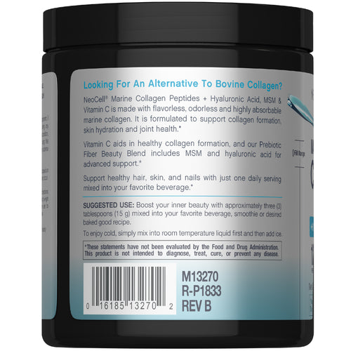 Back label of a supplement container with text and product details.