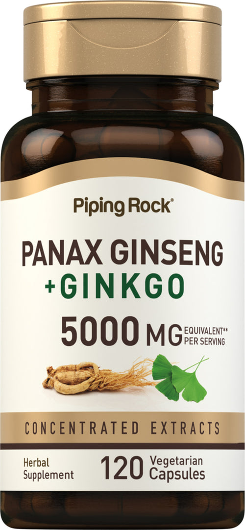Panax Ginseng + Ginkgo, 5000 mg (per serving), 120 Vegetarian Capsules Bottle
