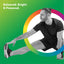 Man stretching with a colorful circle and 'Balanced. Bright. B-Powered.' text on a green background
