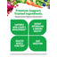 Advertisement for a prenatal supplement with green text boxes and vegetables on a white background