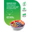 Vegan, gluten-free, and non-GMO dietary supplement packaging with a bowl of berries and granola.