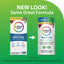 Comparison of Rainbow Light Men's One+ multivitamin packaging with text indicating 'New Look! Same Great Formula' on a green background.