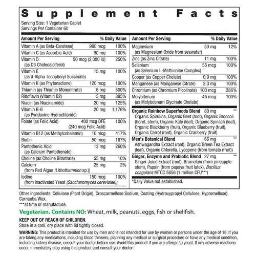 Supplement facts label with detailed nutritional information on a white background