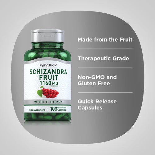 Bottle of Piping Rock Schizandra Fruit supplement on a gray background