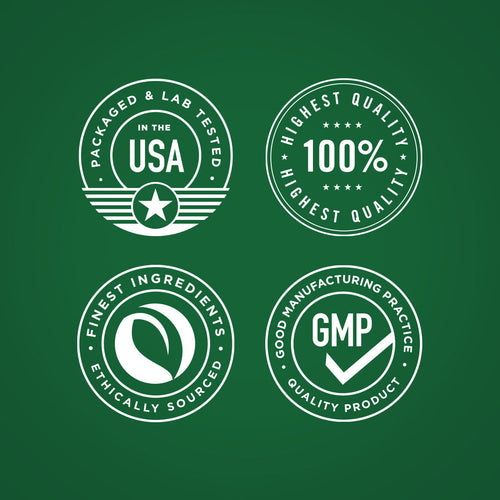 Four green quality assurance badges on a green background