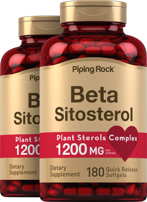 Two bottles of Piping Rock Beta Sitosterol dietary supplements on a white background