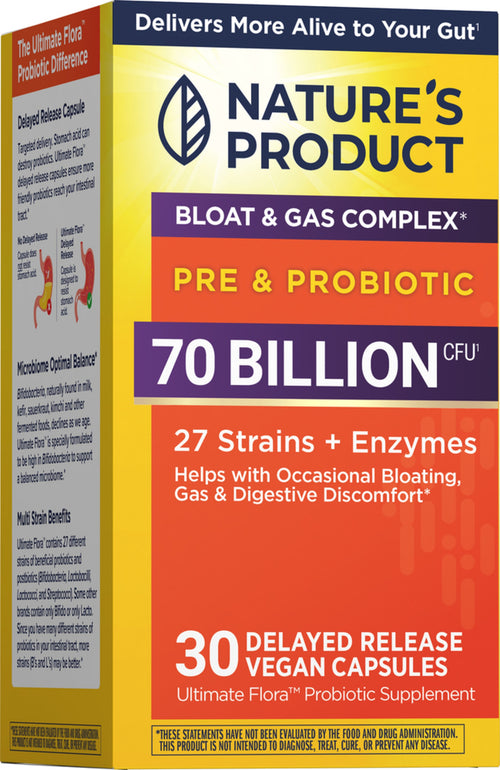 Bloat and Gas Probiotic, 70 Billion CFU, 30 Delayed Release Vegan Caps