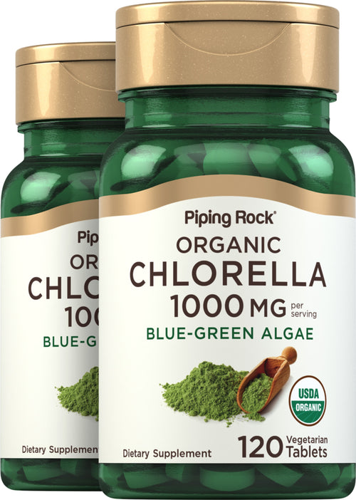 Chlorella rozerwane ściany komórkowe 1000 mg (na porcję) 120 Tabletki wegetariańskie 2 Butelki   