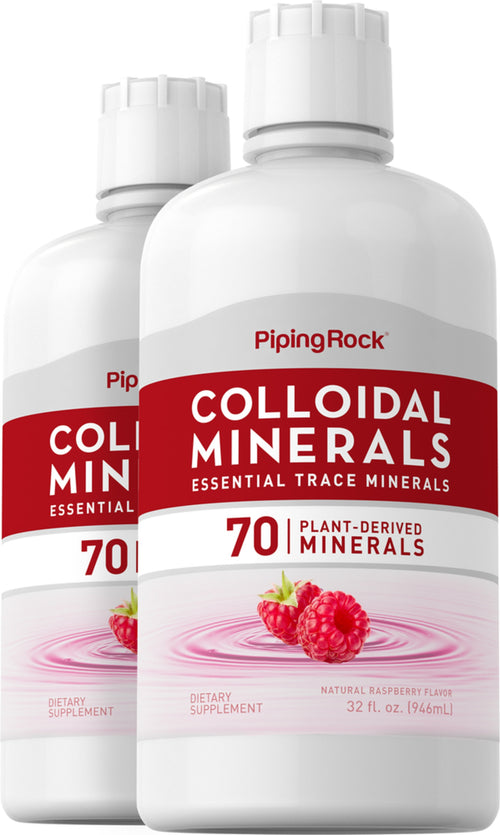 Three bottles of Piping Rock Colloidal Minerals on a white background