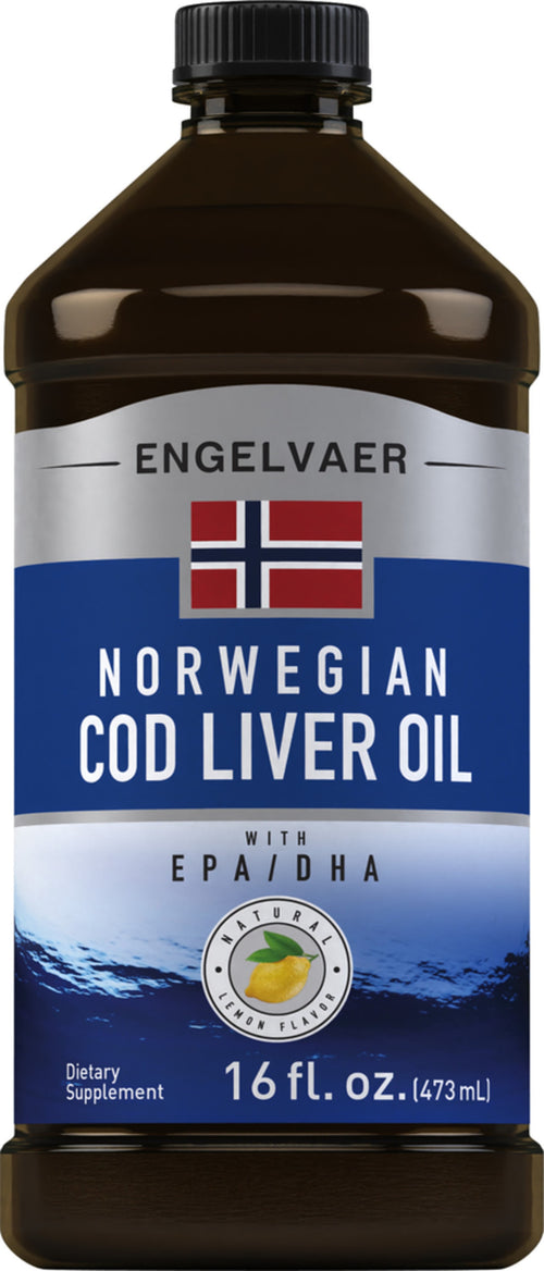 Bottle of Engelvaer Norwegian Cod Liver Oil with EPA/DHA label