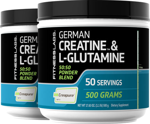 German Kreatin monohidrat (Creapure) & L-glutamin v prahu (50:50 Mešanica) 10 gramov (na odmerek) 1.1 lb 500 g Steklenica 2 Steklenice