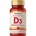 Vitamin D3 supplement bottle with red and gold design on a white background