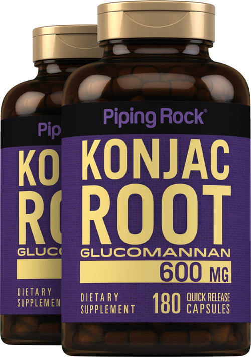 Fibra di Radice di Konjac Glucomannano, 600 mg, 180 Capsule a Rilascio Rapido, 2 Bottiglie