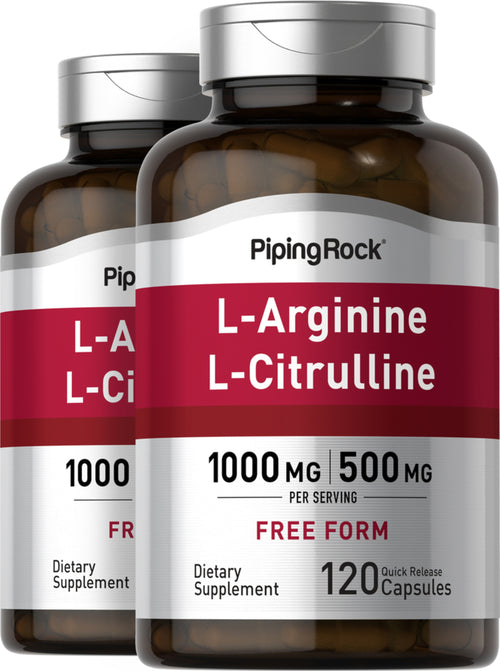 L-arginin 500 mg og citrullin 250 mg,  1000/500 mg 120 Hurtigvirkende kapsler 2 Flasker
