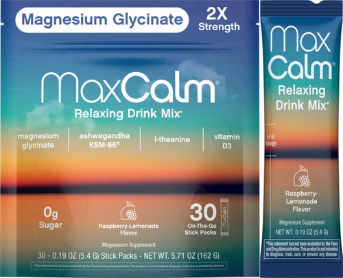 MaxCalm® Bevanda Rilassante* Magnesio Glicinato Lampone-Limonata, 30 Pacchetti