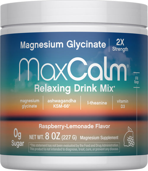 MaxCalm® Nyugtató Italpor* Magnézium-glicinát Málna-Citromos Üdítő, 8 oz (227 g) Üveg