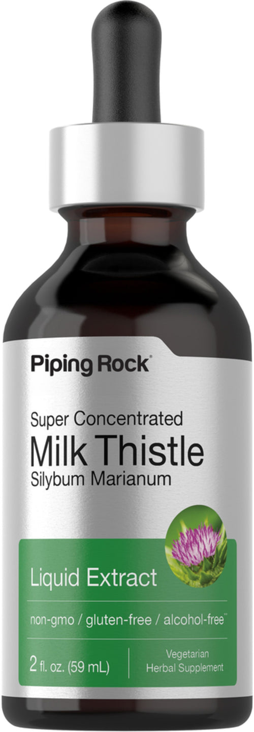 Milk Thistle liquid extract bottle with Piping Rock branding on a white background