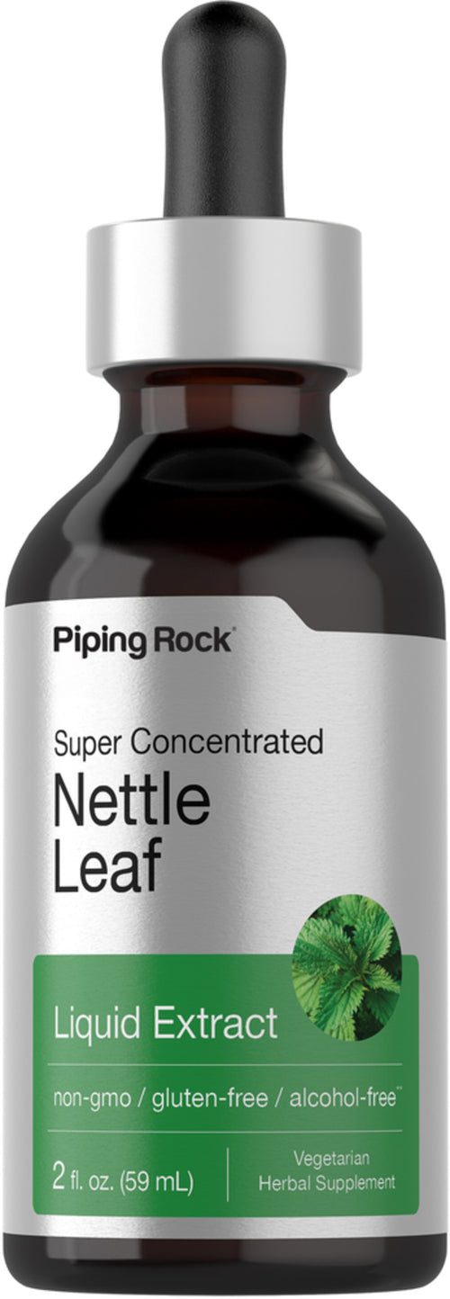 Bottle of Piping Rock Nettle Leaf Liquid Extract with dropper on a white background