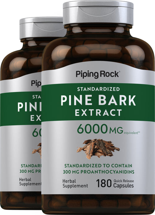 Two bottles of Piping Rock Pine Bark Extract on a white background
