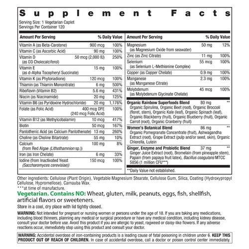 Supplement facts label with detailed nutritional information on a white background