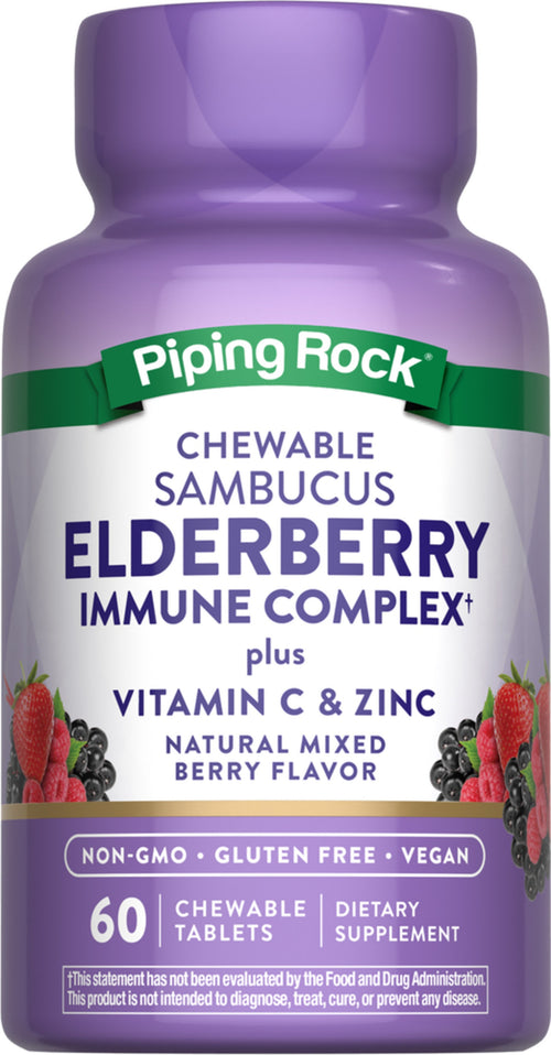 Sambucus Black Elderberry Immune Complex with C & Zinc (Natural Berry), 60 Chewable Tablets