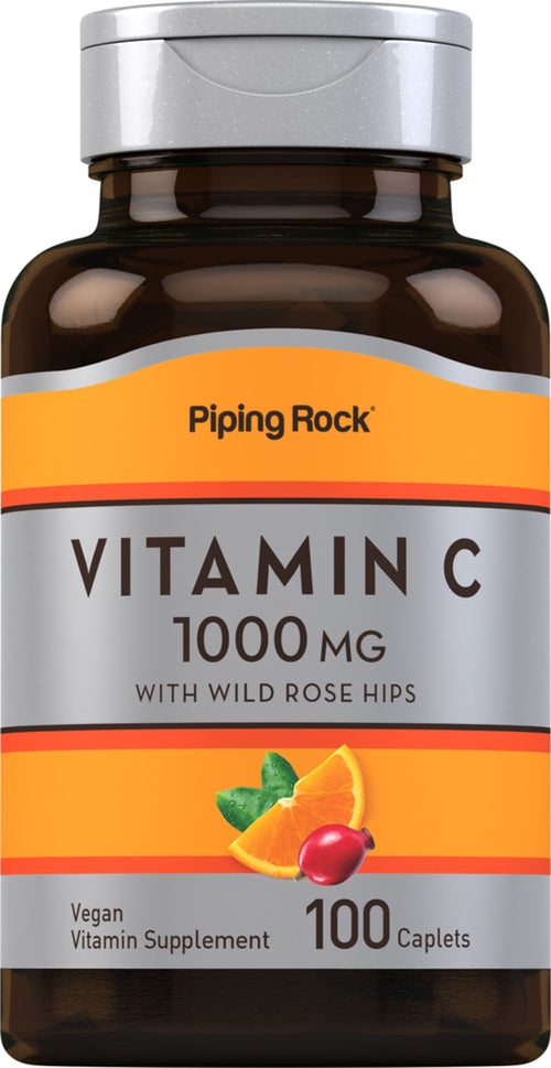 Vitamin C supplement bottle with orange and silver label